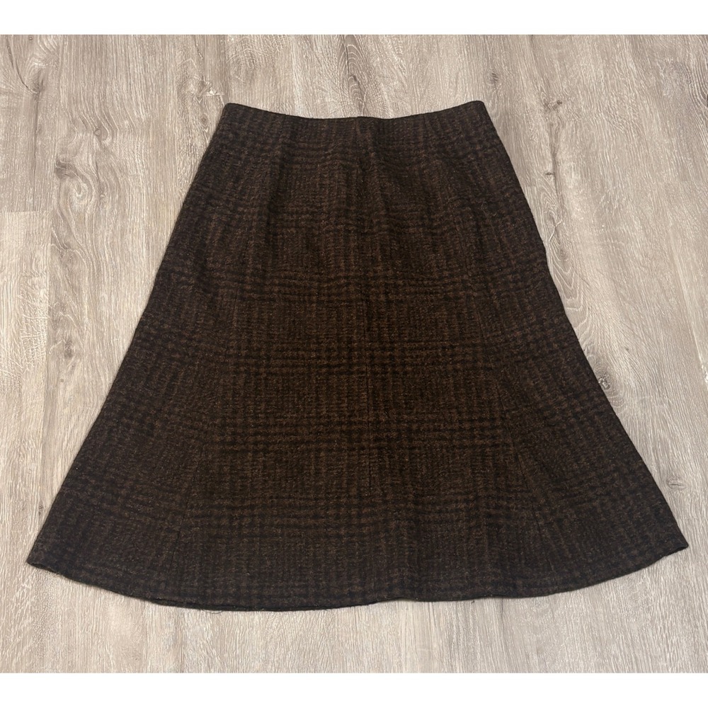 Uniqlo Brown Plaid Wool Blend A-Line Midi Skirt Size 6 25x25